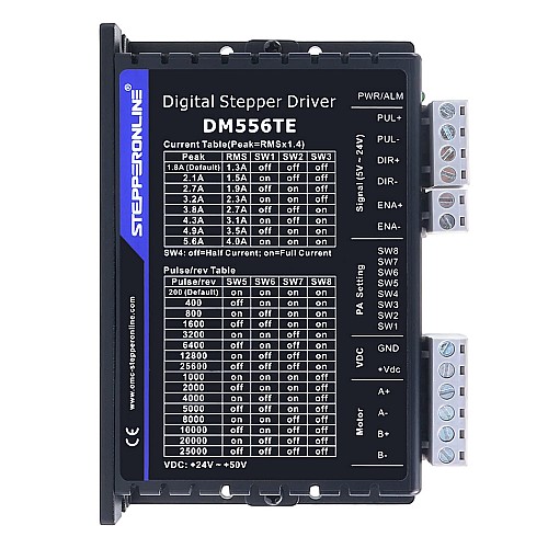 Controlador paso a paso digital serie TE 1,8-5,6A 24-50VDC para motor Nema 23, 24, 34 - DM556TE | StepperOnline Controlador paso a paso digital serie TE 1,8-5,6A 24-50VDC para motor Nema 23, 24, 34 - DM556TE | StepperOnline