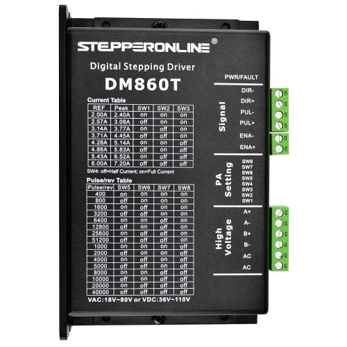 Drivers para motores paso a paso digital 2.4-7.2A 18-80VAC o 24-110VDC para motor Nema 34 - DM860T | StepperOnline