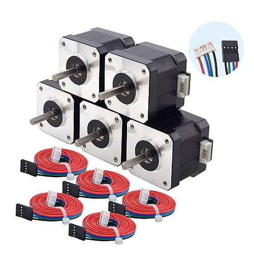 5pcs Serie E Nema 17 Bipolar 42Ncm(59.49oz.in) 1.5A 42x42x38mm 4 Hilos con 1m de Cable y Conector 5pcs Serie E Nema 17 Bipolar 42Ncm(59.49oz.in) 1.5A 42x42x38mm 4 Hilos con 1m de Cable y Conector