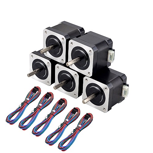 5pcs Nema 17 Bipolar 45Ncm(63.74oz.in) 1.5A 42x42x39mm 4 Cables con Conector Pin de 1m 5pcs Nema 17 Bipolar 45Ncm(63.74oz.in) 1.5A 42x42x39mm 4 Cables con Conector Pin de 1m