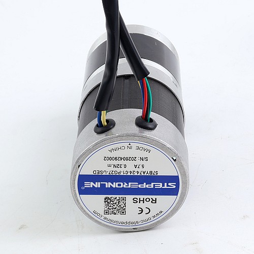 Usado - Stock CN - Motor BLDC con engranaje redondo de 24V y 101W caja de cambios planetaria redonda de 6,90Nm(977,12oz.in) 27:1 - 57BYA74-24-01-PG27-USED | StepperOnline